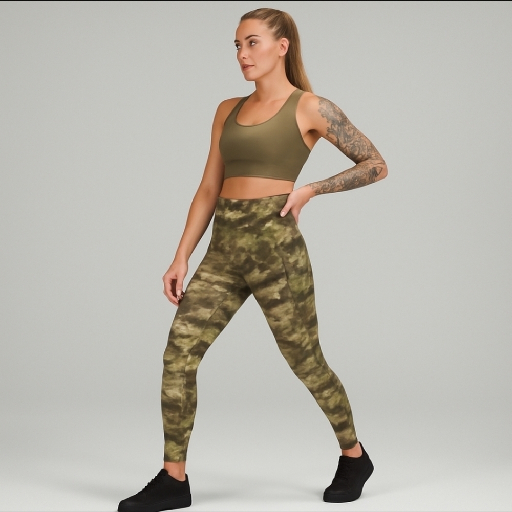 Lululemon Power Thru HR Tight Sz 6 Heritage Camo Juniper Green